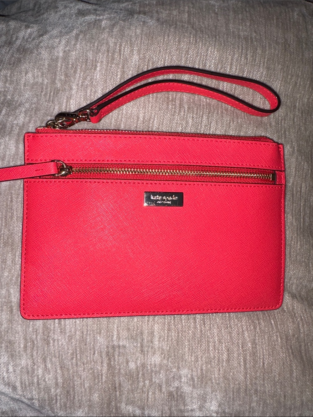 kate spade coral wristlet clutch with gold hardware